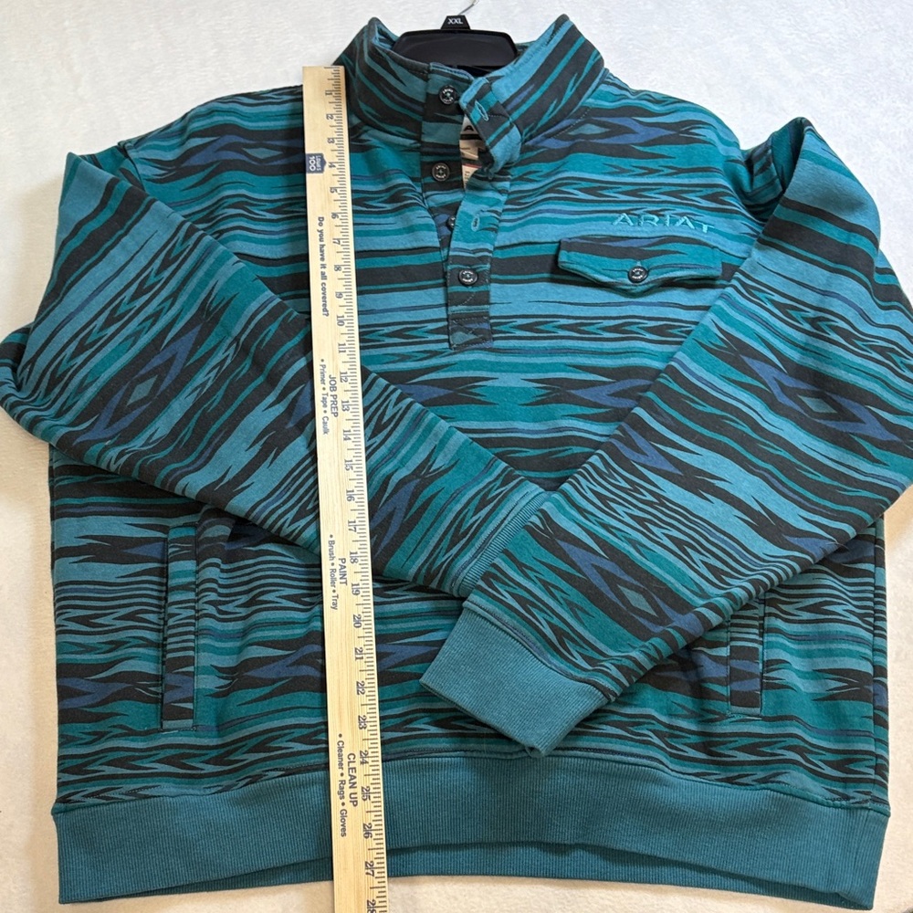 Ariat Teal and Black Patterned Pullover - image 1
